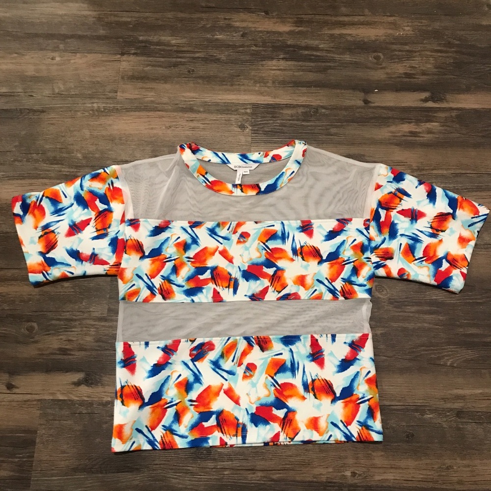 BCBGeneration Graffiti Scuba/Mesh Top